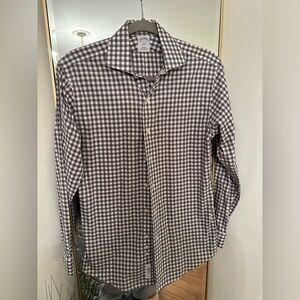Brooks Bros. 346 Slim Fit Grey Checked Button Down Size 14.5” neck
